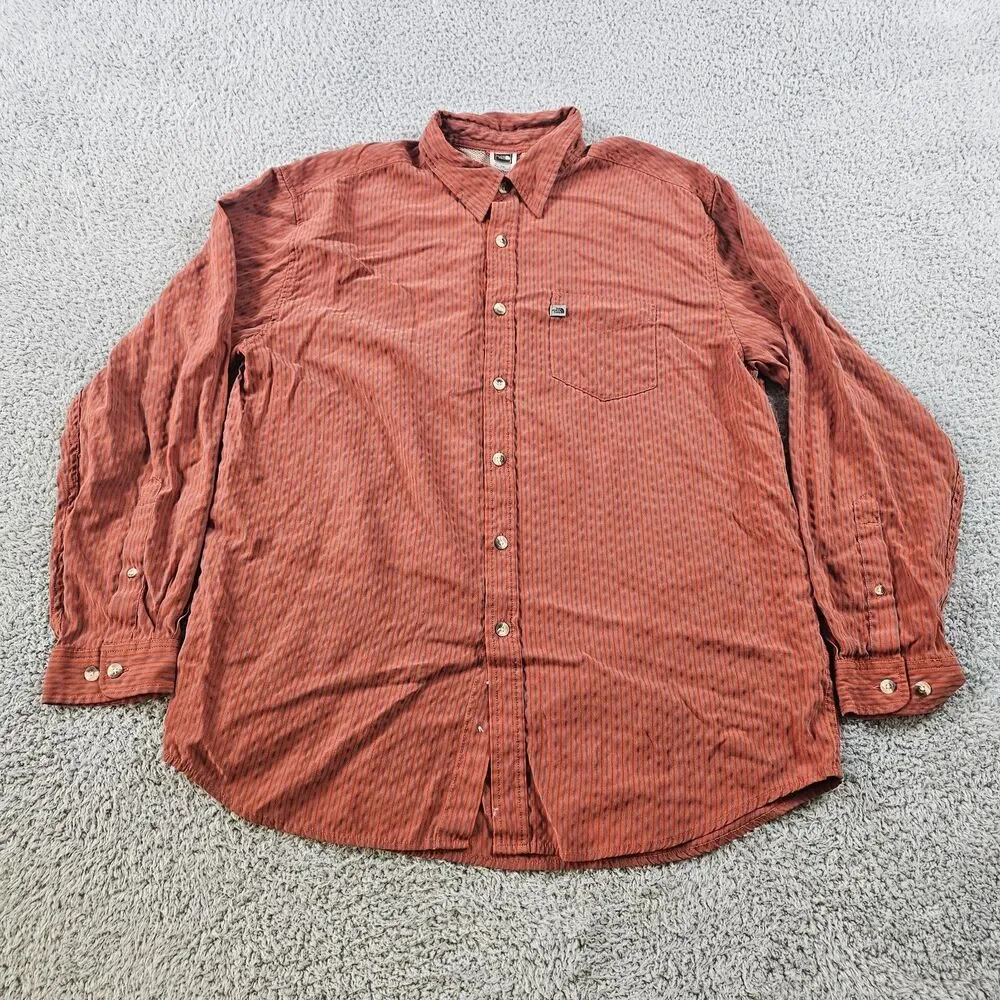 North Face Shirt Mens Large Burnt Orange Striped Long Sleeve Outdoor Hike Casual